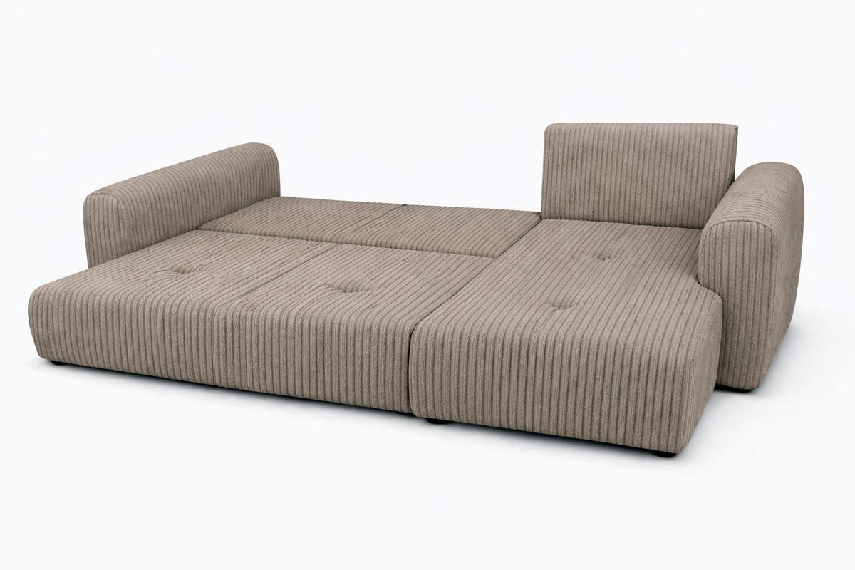 ECKSOFA Mit Schlaffunktion Und Bettkasten, Sofa L-Form Bingo L, Cordstoff Poso, Dunkelbeige, Rechts - Beige, Holz (250/142cm) - Kaiser Möbel