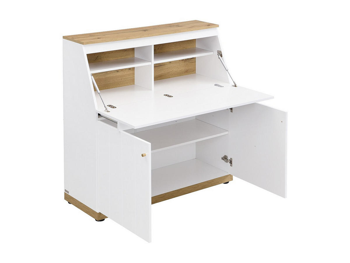 SEKRETÄR - MDF - Weiß & Natur - DUTASI - Naturfarben, Holz (105/40/110cm) - Vente-Unique