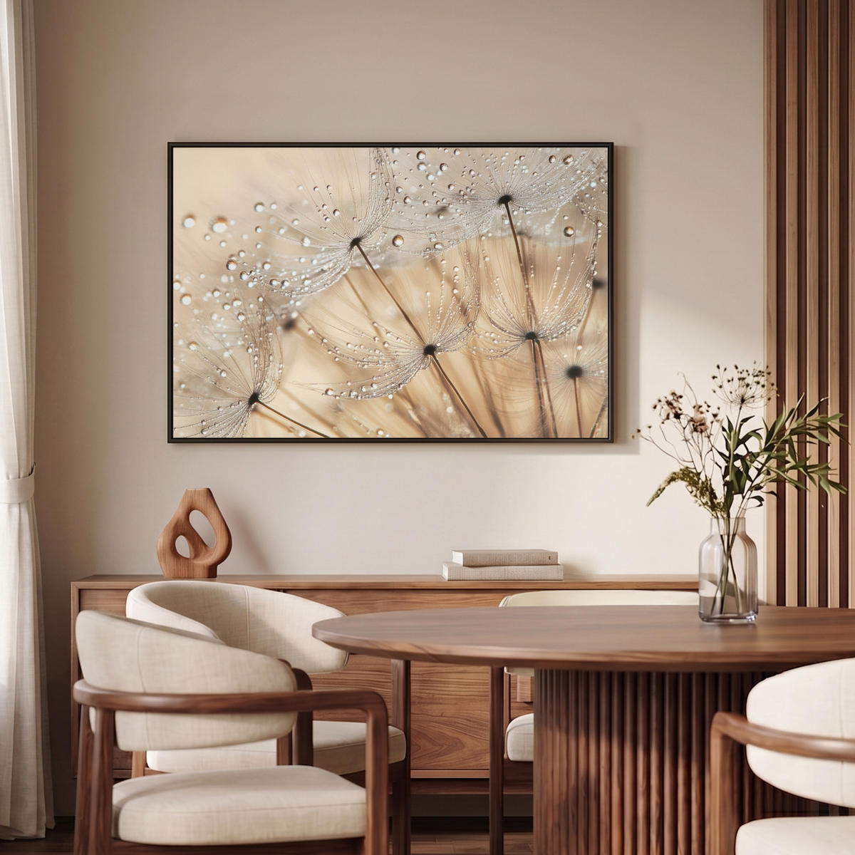 LEINWAND Bilder mit Rahmen - Löwenzahn - Abstrakt - Natur - Beige - 90x60 - Braun, Textil (90/60cm) - MuchoWow