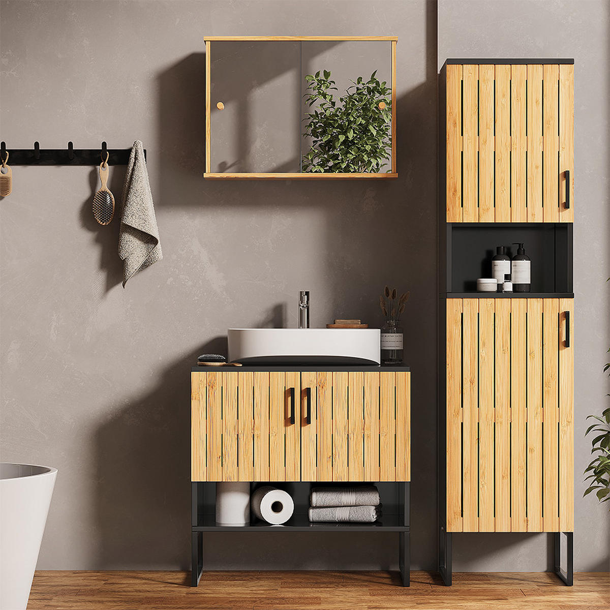 KOUPELNOVÝ NÁBYTEK Vayra Bambus - černá/zelená barva, kompozitní dřevo (60/65.5/33cm) - Vicco