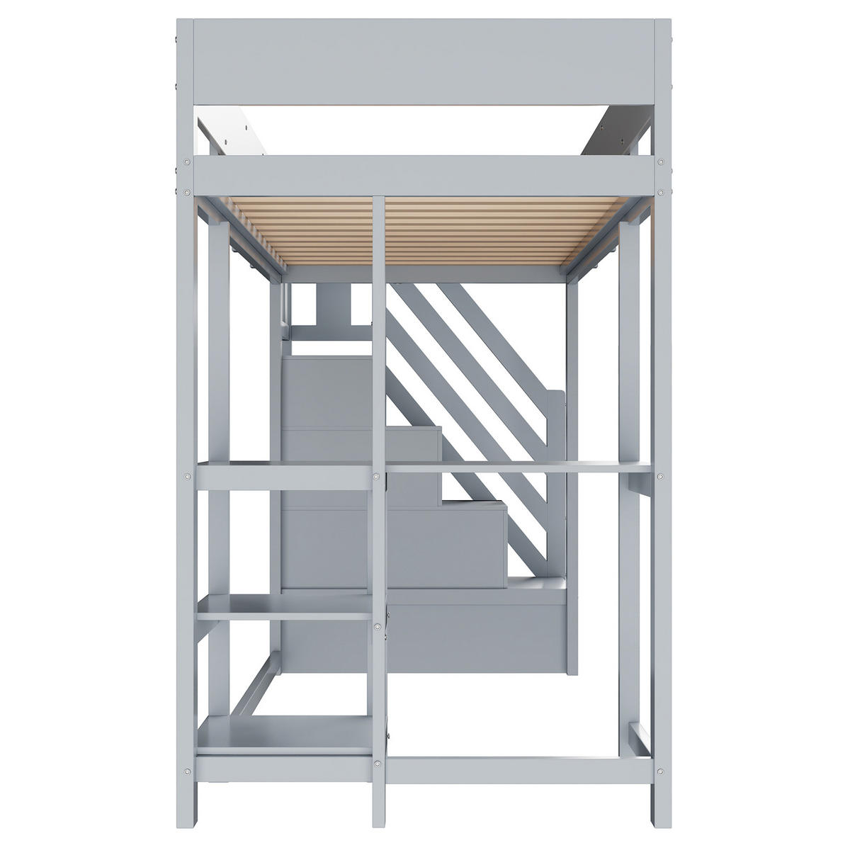 HOCHBETT 90/200 cm grau mit Stauraum und Ablage aus massivem Kiefernholz - Grau, Holz (90/200cm) - OKWISH