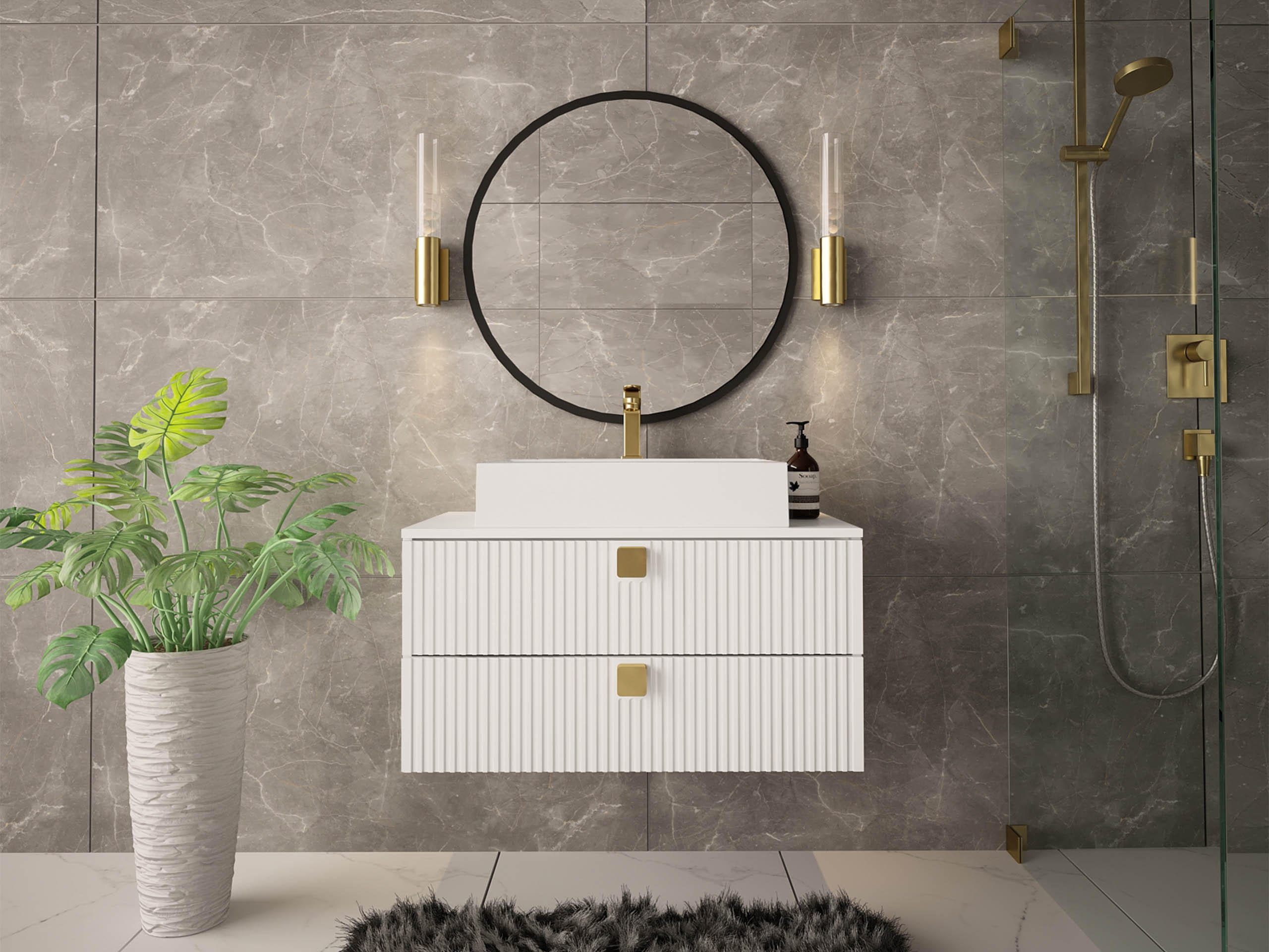 BADMÖBEL-SET Gariano 01 - Goldfarben/Weiß, Holzwerkstoff/Kunststoff (80/42/46cm) - MIRJAN24