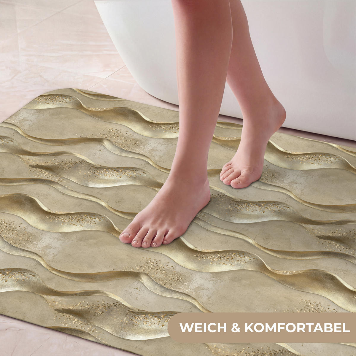 KOUPELNOVÁ PŘEDLOŽKA Vlny - vzor - zlaté 120x60 cm - barva mosazi, textil/plast (120/60cm)