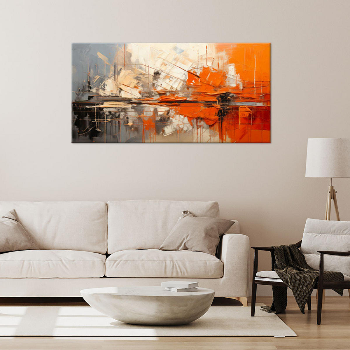 LEINWANDBILD Geometrische Abstraktion Orange 80x40cm - Orange, Textil (80/40cm) - Feeby