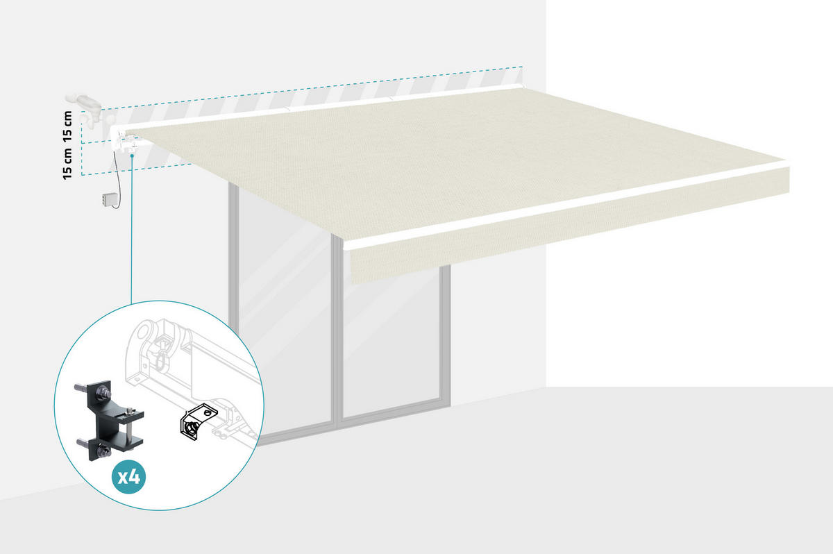HALBKASSETTENMARKISE Fazzio Struktur weiß - leinwand Beige 4x3m motorisierte - Premium-Leinwand 320g/m² - Beige, Metall (394/218/300cm) - Cazeboo