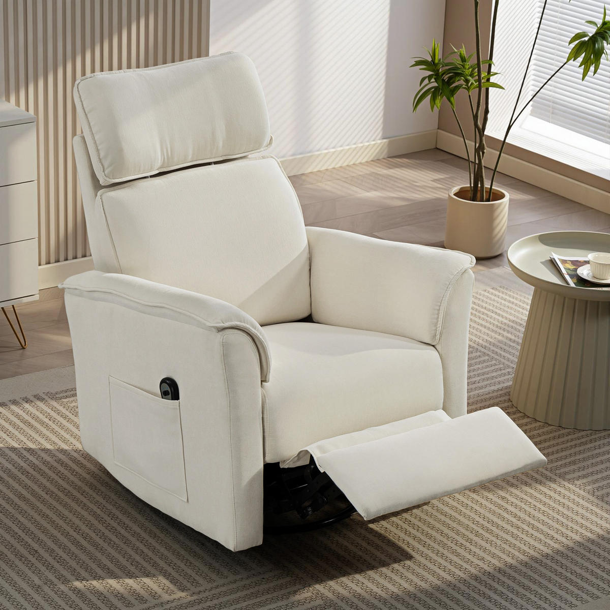 RELAXSESSEL DE-06431 mit Liegefunktion, 135° neigbar, verstellbare Kopfstütze Cremeweiß - Creme, Holzwerkstoff/Textil (78/105/91cm) - ComfortXL