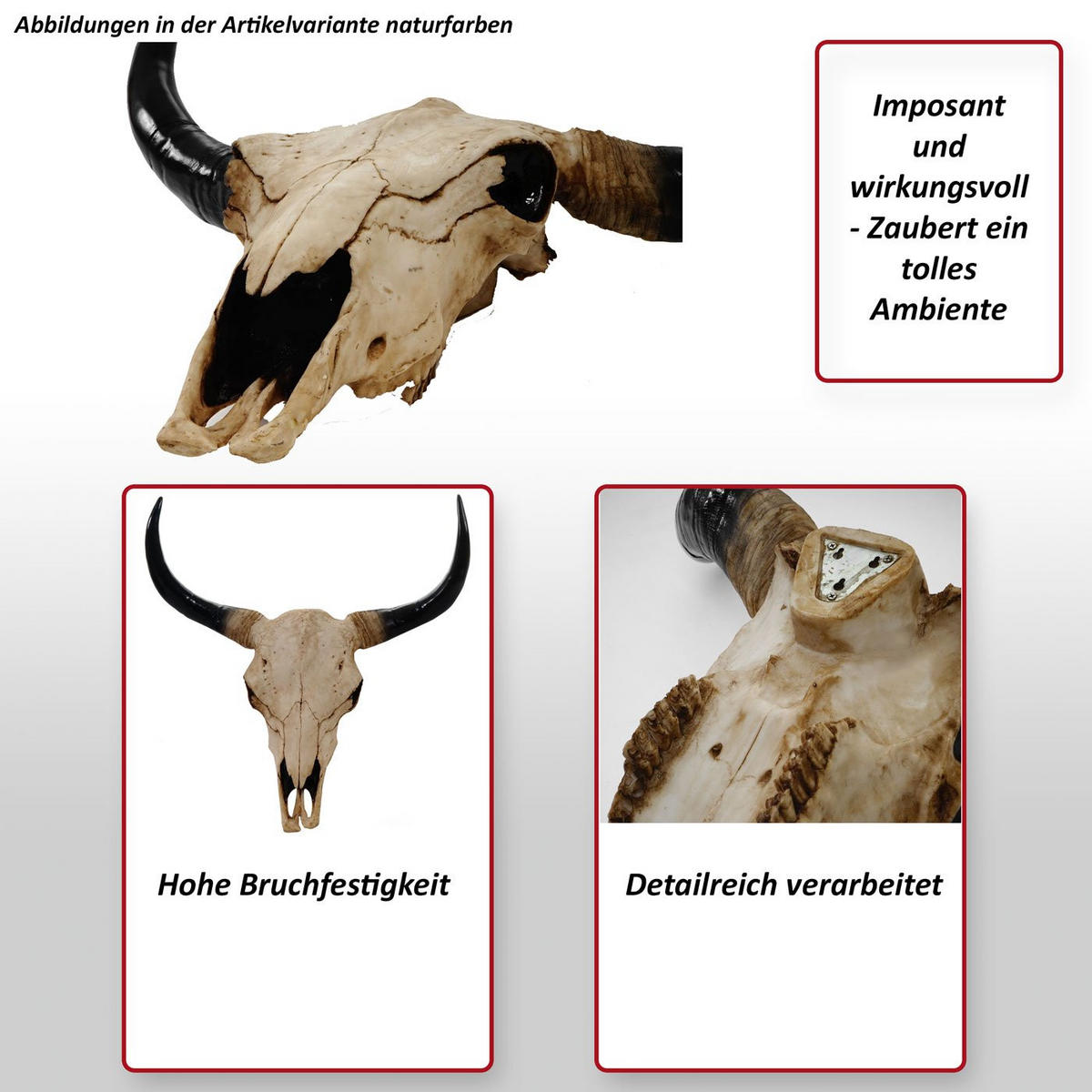 DEKO SCHÄDEL STIER Beige, Schwarz - Beige/Schwarz, Stein (42/45/15cm) - MCW