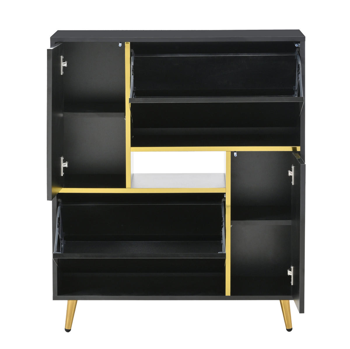 SCHUHSCHRANK 80/25/96 cm mit LED-Beleuchtung, Hochglanzfront und verstellbaren Einlegeböden, Schwarz - Schwarz, Holzwerkstoff (80/96/25cm) - Redom
