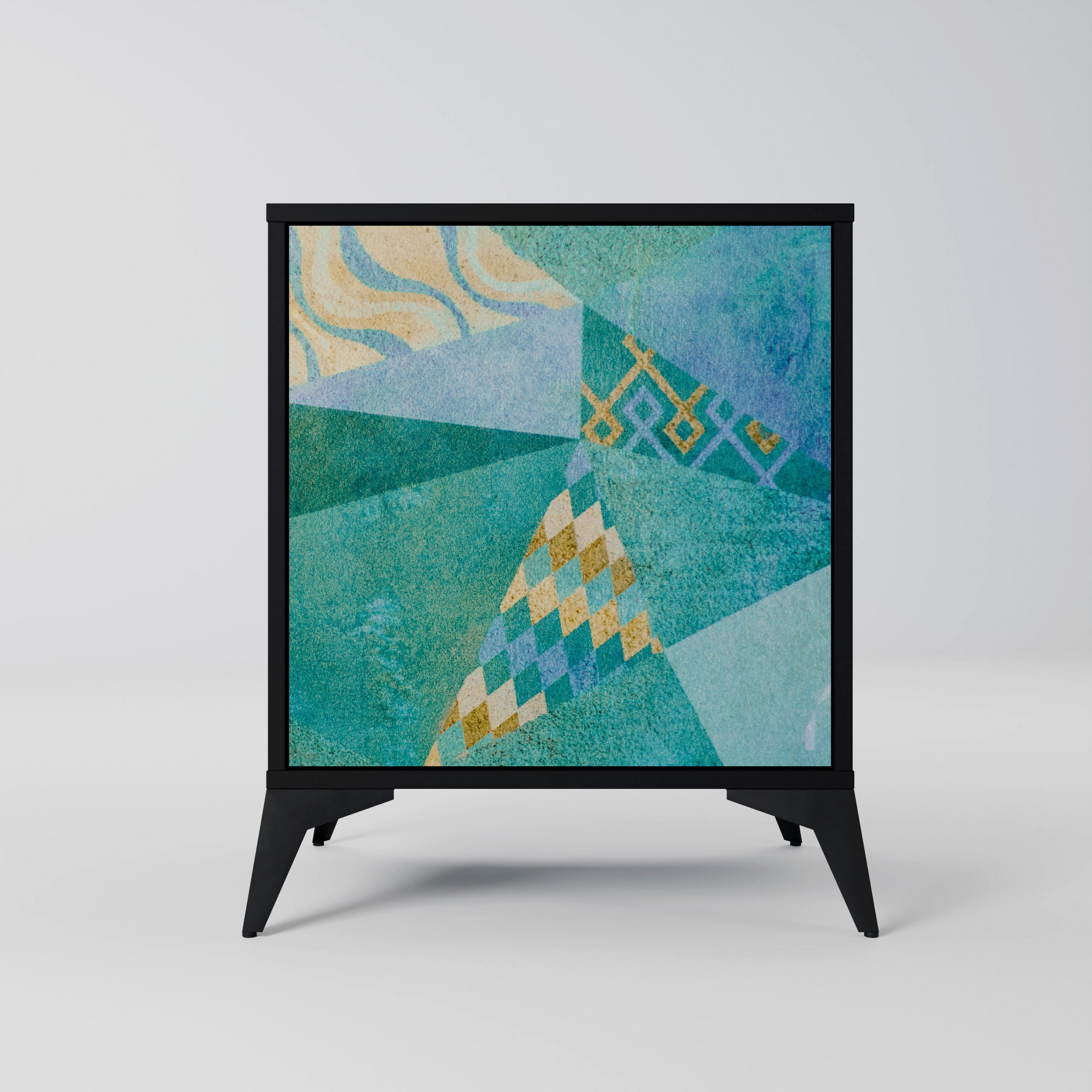 SIDEBOARD SPECTRUM SPLENDOR, Schwarz, 57,5x42x70,5 cm, Schwarze Metall-Sternfüße - Multicolor/Schwarz, Holzwerkstoff/Metall (57.5/70.5/42cm) - SpaceRebels