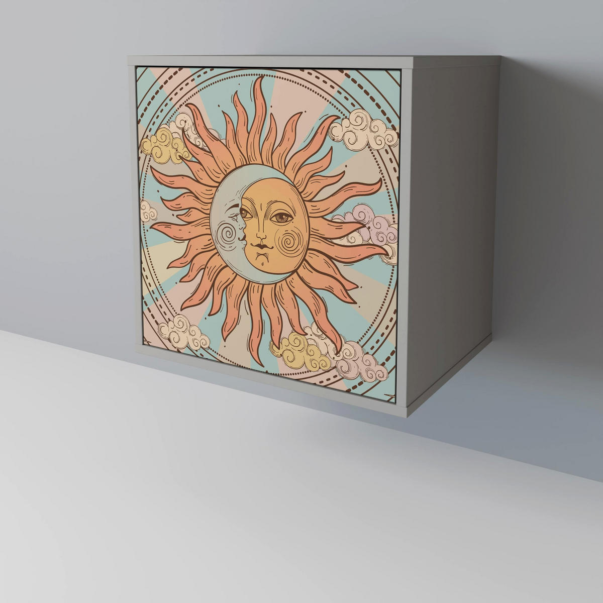 SIDEBOARD MYSTICAL STRUCTURE, Grau, 57,5x42x70,5 cm, Schwarze Metall-Sternfüße - Multicolor/Schwarz, Holzwerkstoff/Metall (57.5/70.5/42cm) - SpaceRebels