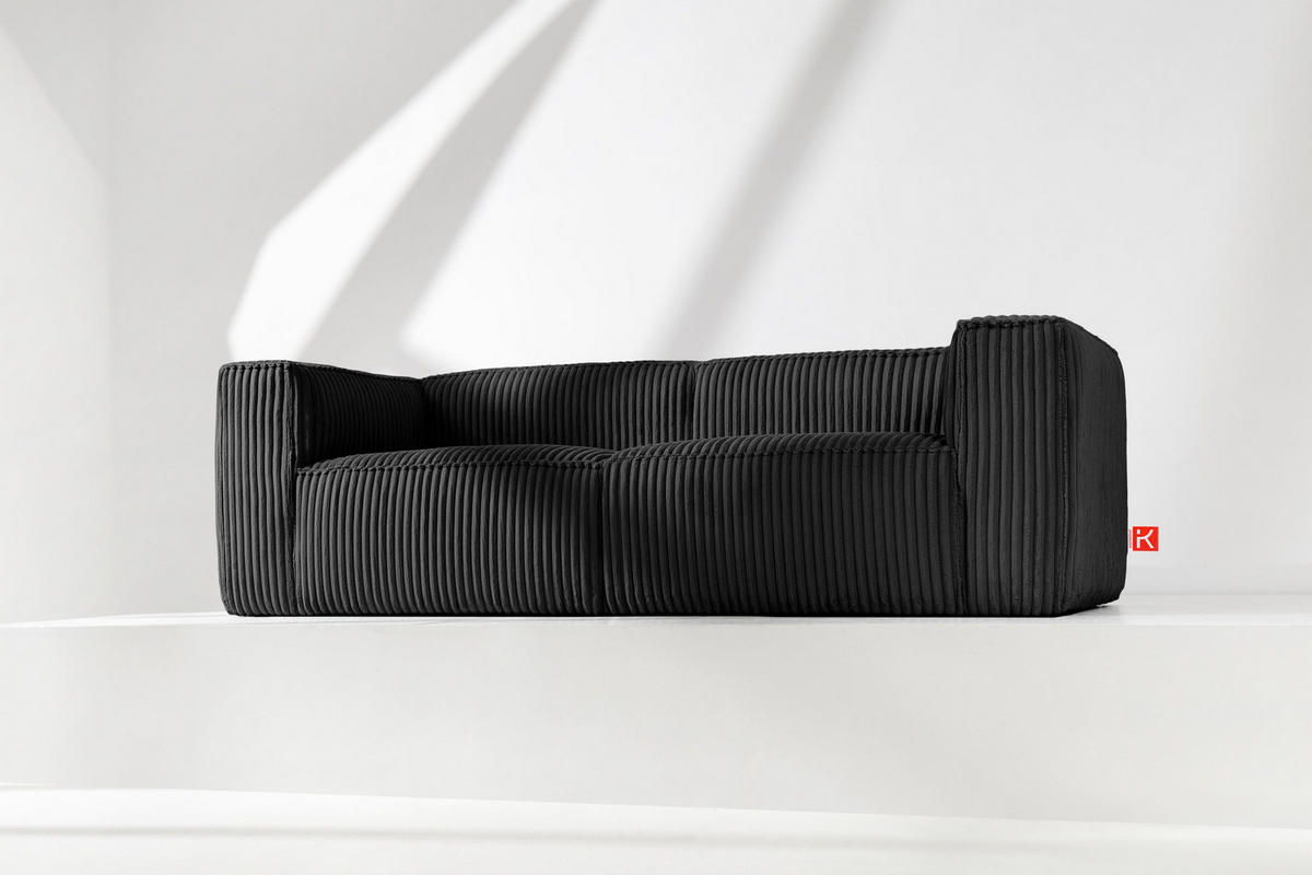 3-SITZER-SOFA FEROX Modern, Cord-Stoff, schwarz - Schwarz, Textil (246/73/96cm) - KONSIMO®