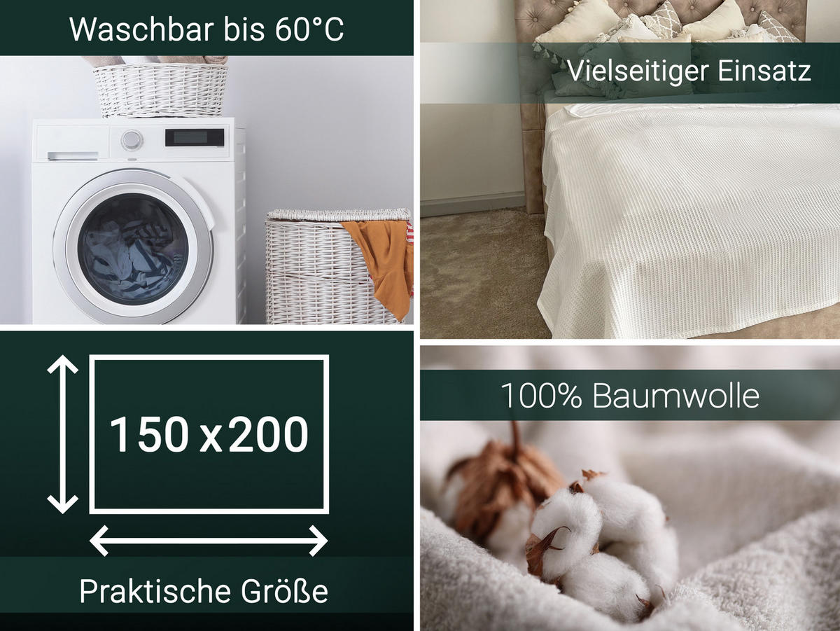 KUSCHELDECKE, 150x200 cm, 100% Baumwolle, Weiß - Weiß, Textil (150/200cm) - Zollner