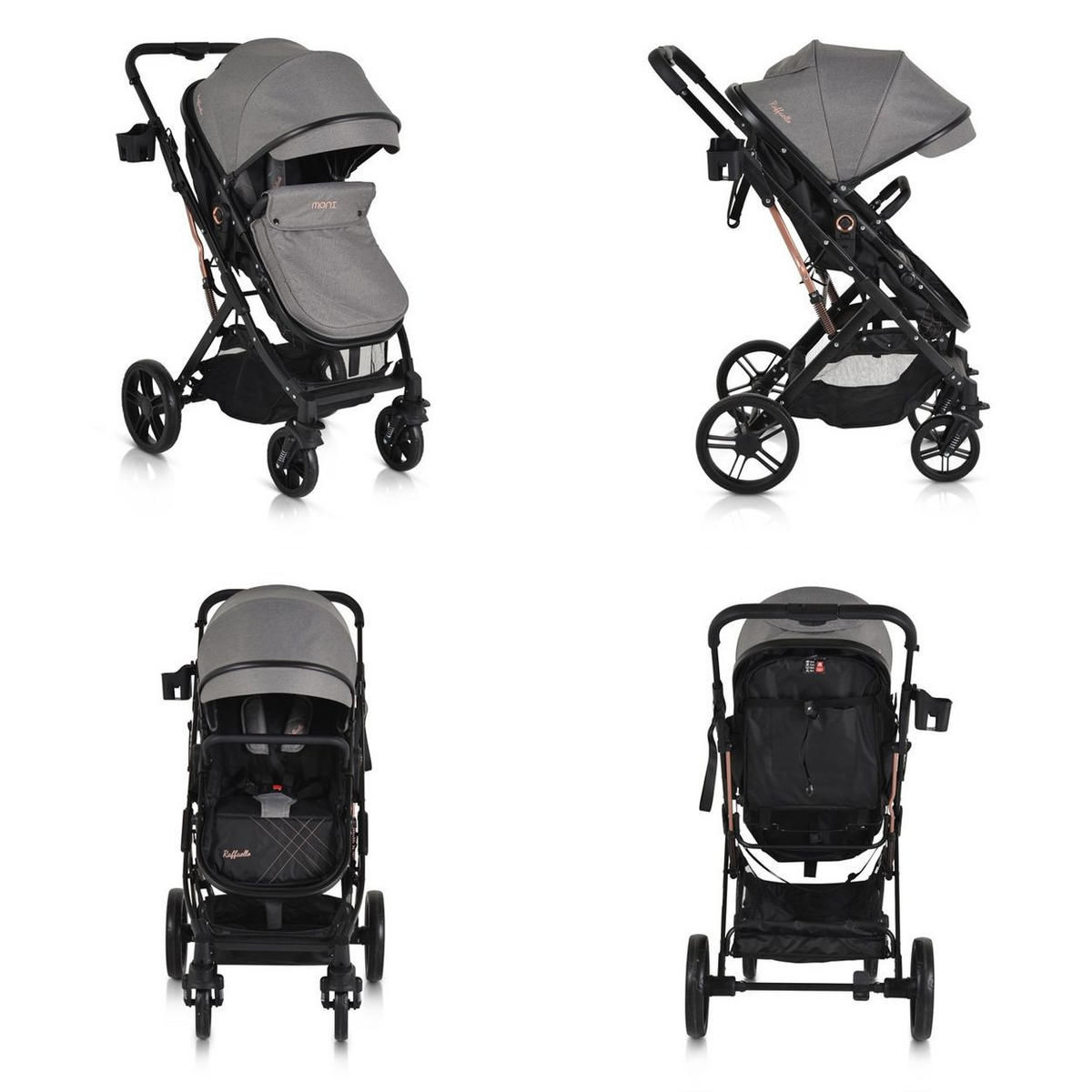KINDERWAGEN Rafaello 2 in 1 grau mbaubar, Sportsitz, Fußabdeckung, Tasche - Grau, Metall (96/59/109cm) - Moni
