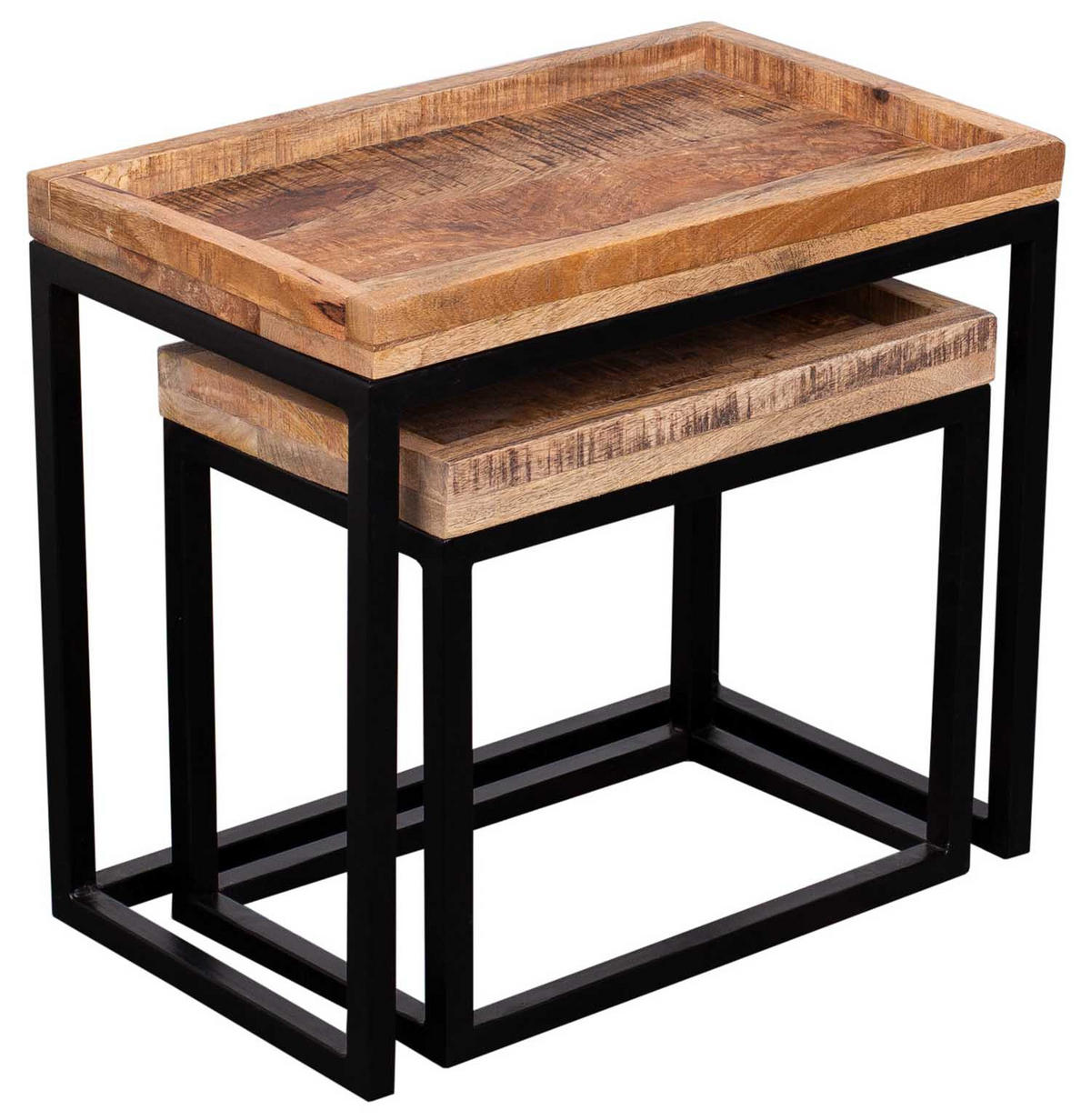 COUCHTISCH 2er Set Lecce Mangoholz - Schwarz/Braun, Naturmaterialien/Metall (50/45/30cm) - Mr. Deko