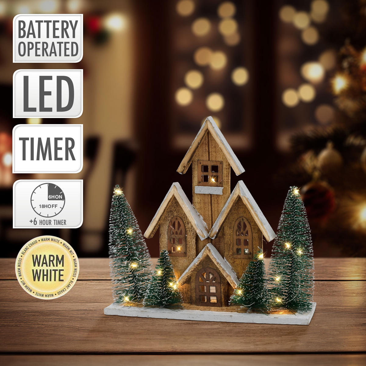 DEKOFIGUR Haus LED 30 cm - Beige, Holz (9/30/32cm) - Home Styling Collection