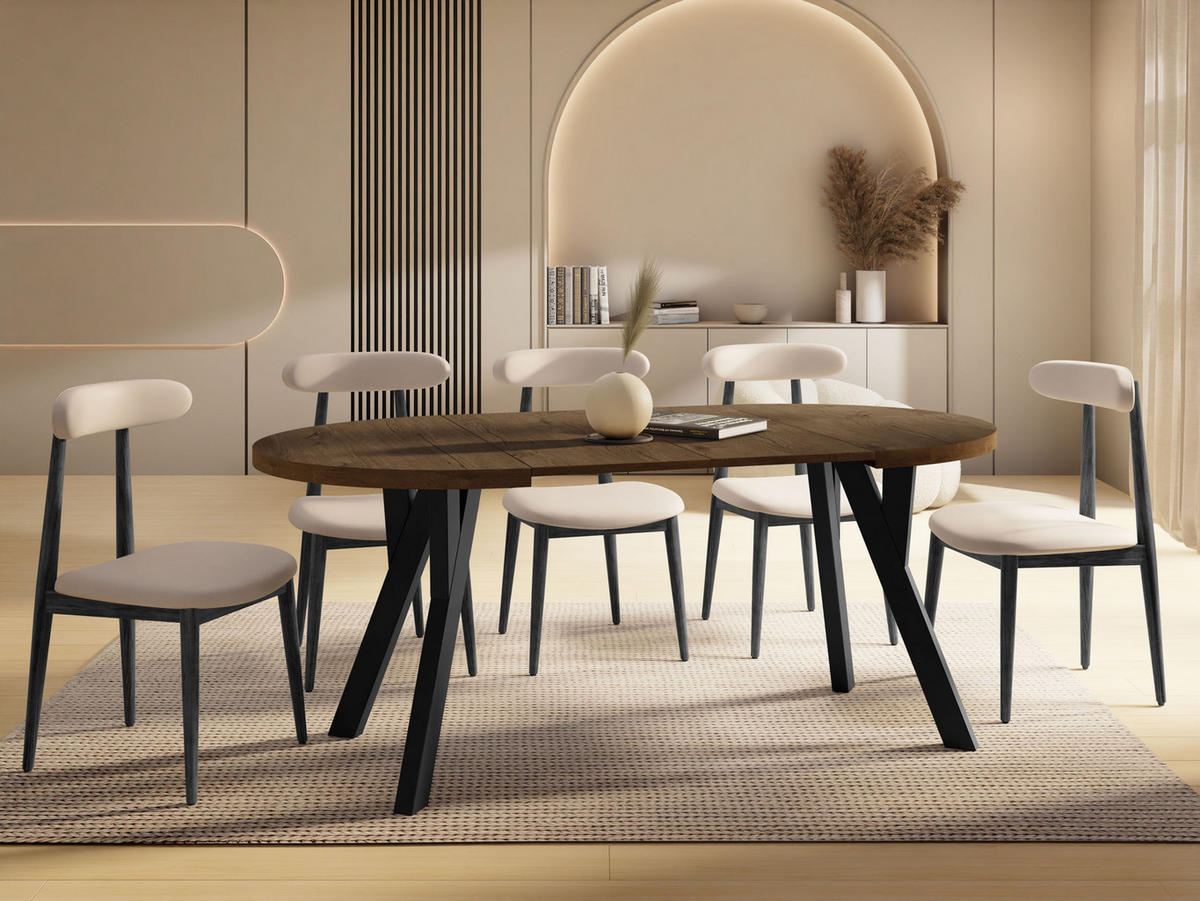 ESSTISCH Vero rund ausziehbar verlängerbar, Eiche Braun Rustikal 100-200/100/77 cm - Alteiche/Schwarz, Holz/Holzwerkstoff (100/100/77cm) - WFL GROUP