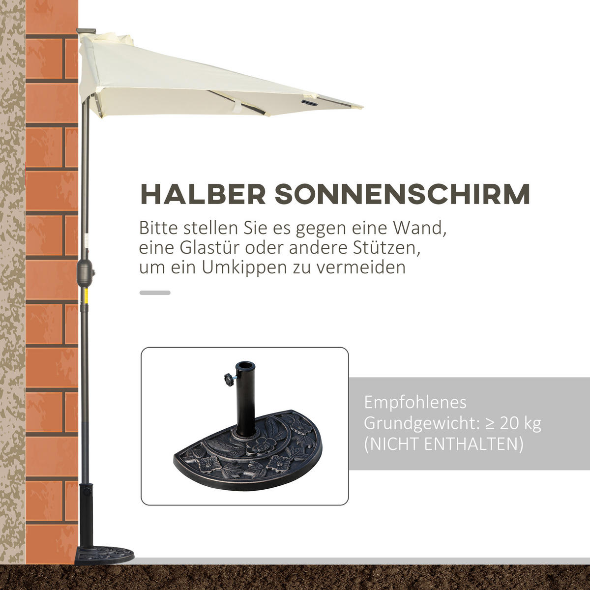 SONNENSCHIRM, Eisen, Polyester, Beige - Beige, Metall (135/270cm) - Outsunny