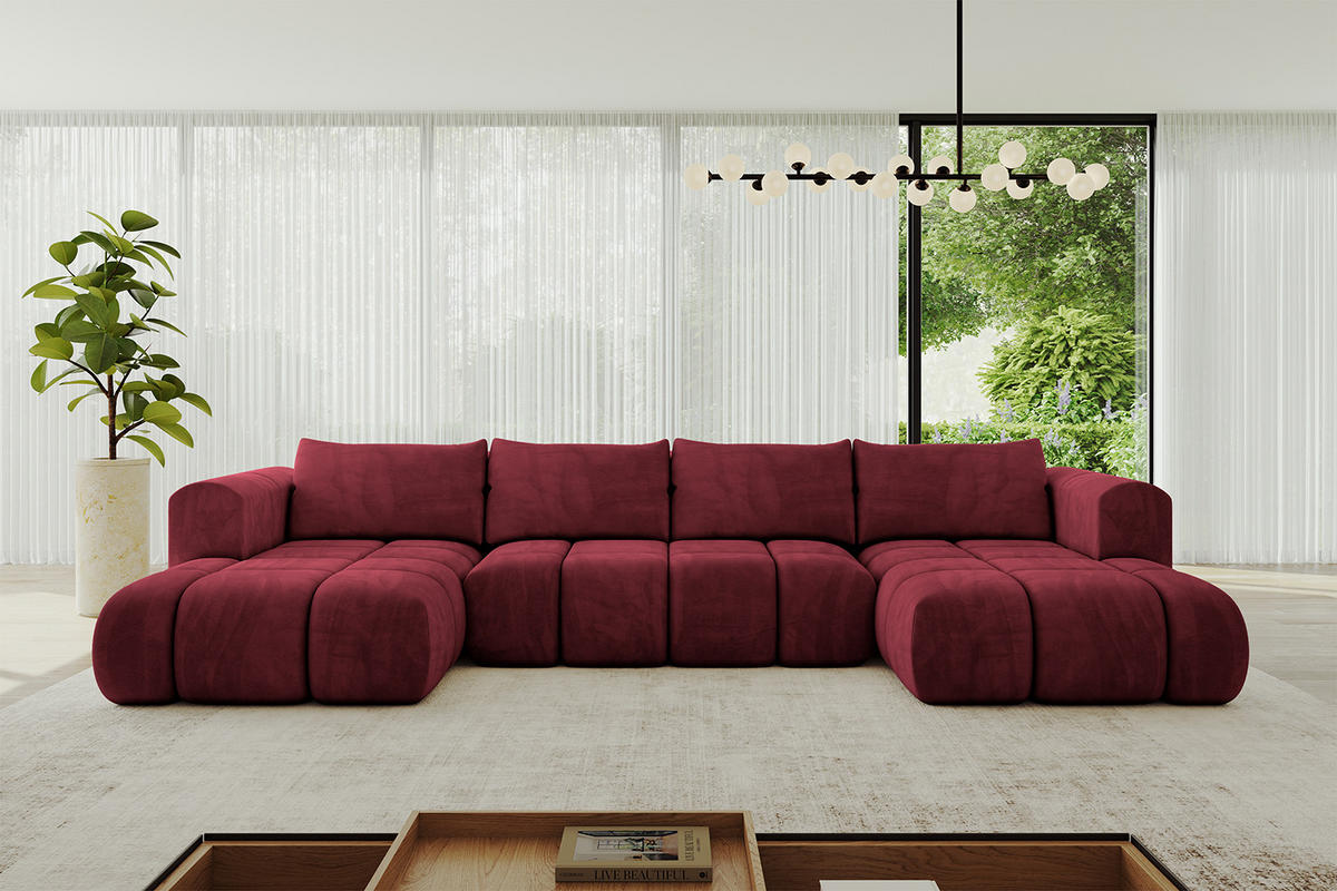 WOHNLANDSCHAFT Ottomane Links CLOUD-U 414x180x40 Bordeaux Velours - Bordeaux, Holzwerkstoff/Kunststoff (414/90/180cm) - ALTDECOR