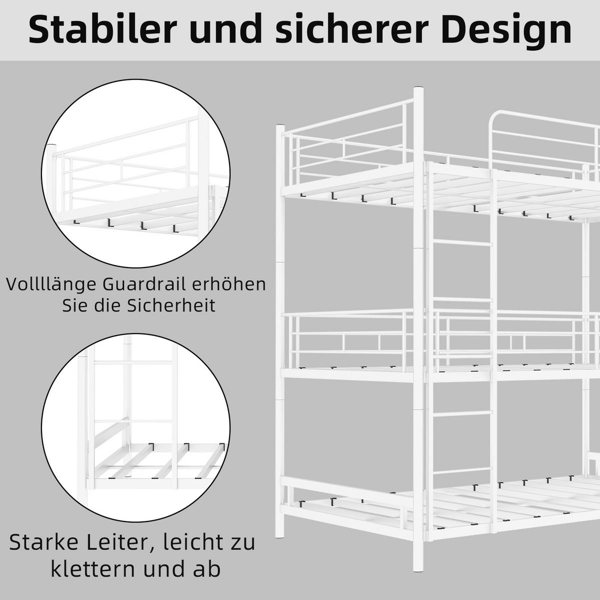 ETAGENBETT Dreifach-Etagenbett Metall - Weiß, Metall (90/190cm) - ComfortXL