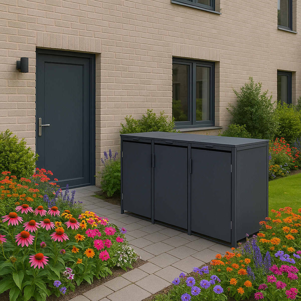 MÜLLTONNENVERKLEIDUNG Dublin - Mülltonnenbox für 3 - , Stahl verzinkt, anthrazit - Grau, Metall (198/116/80cm) - TPFGarden