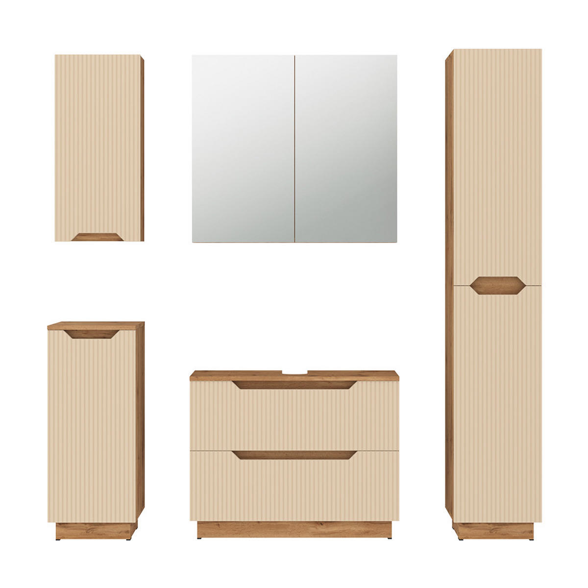 BADMÖBEL-SET Lotta Eiche/Kaschmir gestreift 5 Teile - Kaschmir, Holzwerkstoff (79.6/62.1/32cm) - Vicco