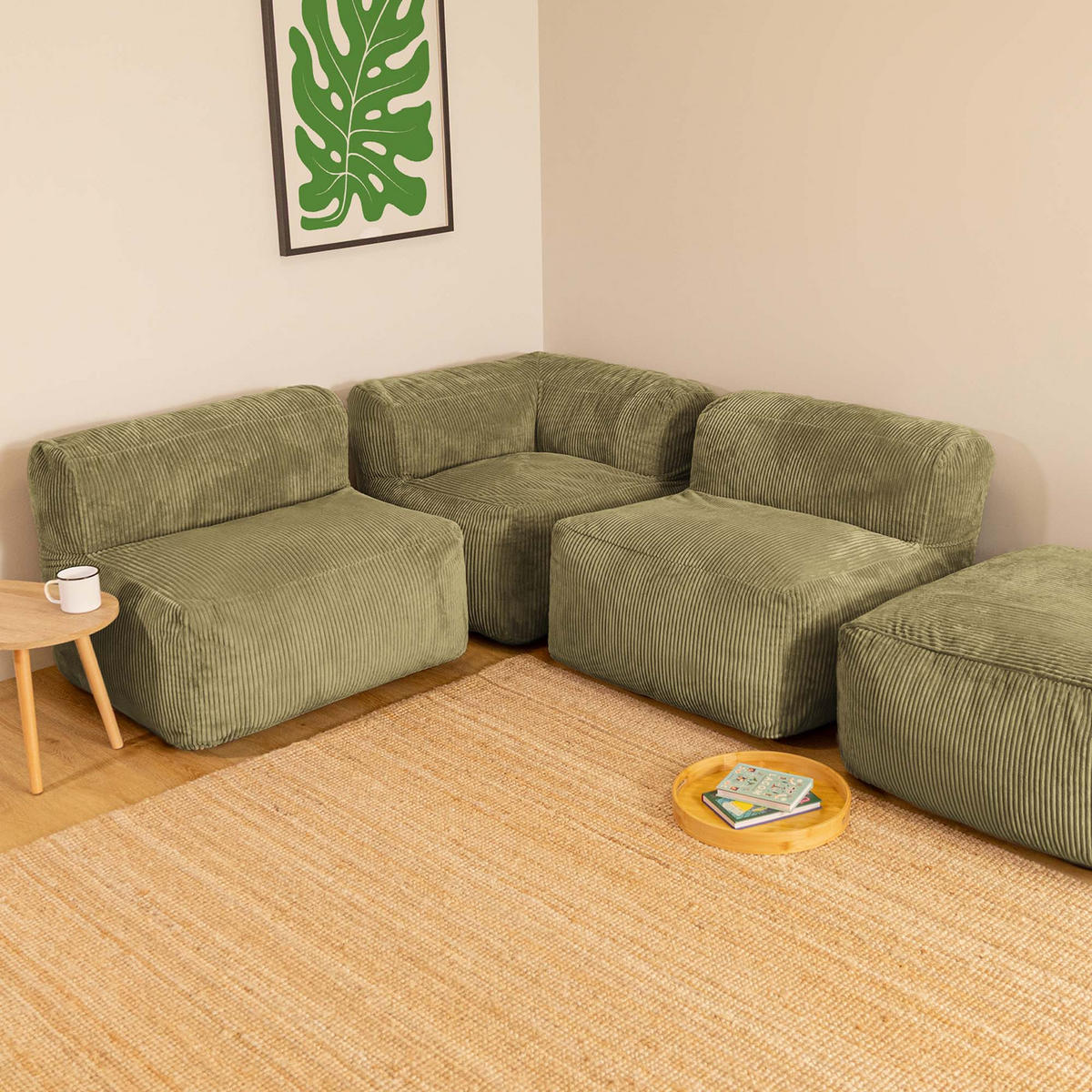 SITZSACK-SOFA 3-tlg. ZEN: Ecksessel, 2 Sessel - Grün, Textil (290/68/100cm) - icon