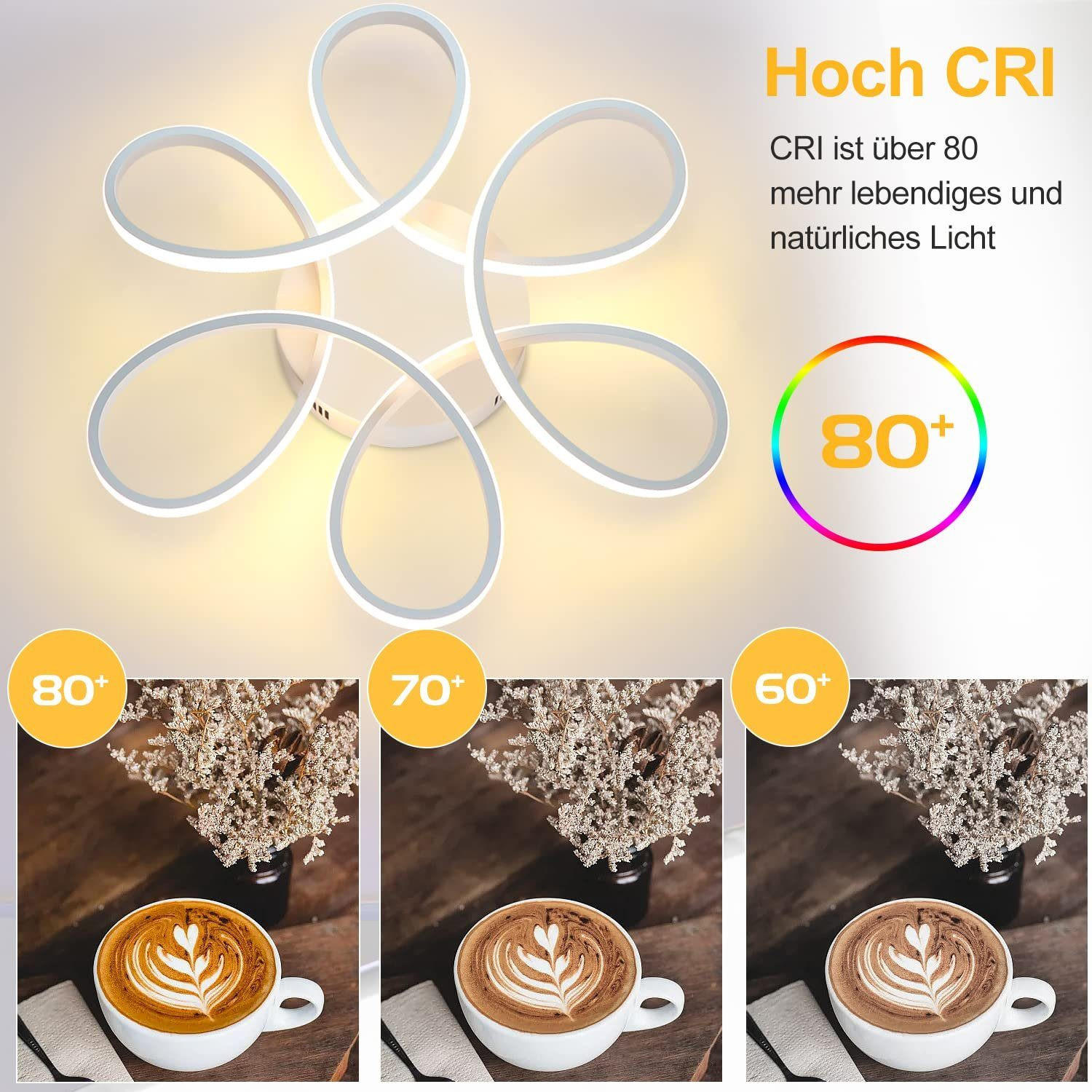 Thumbnail - ZMH Led-Deckenleuchte, Weiß, Metall, Organisch, 44x8x50 cm, Lampen & Leuchten, LED Beleuchtung, LED-Deckenleuchten