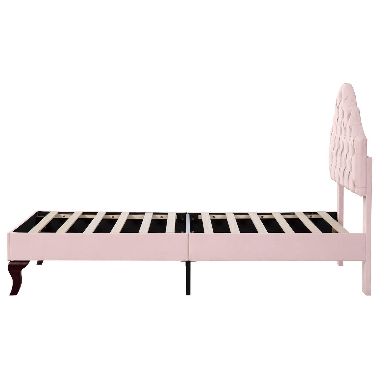 POLSTERBETT 90/200 cm mit Lattenrost und höhenverstellbarem Kopfteil aus Samt, klassische Knopfheftung, Rosa - Rosa, Textil (90/200cm) - Redom