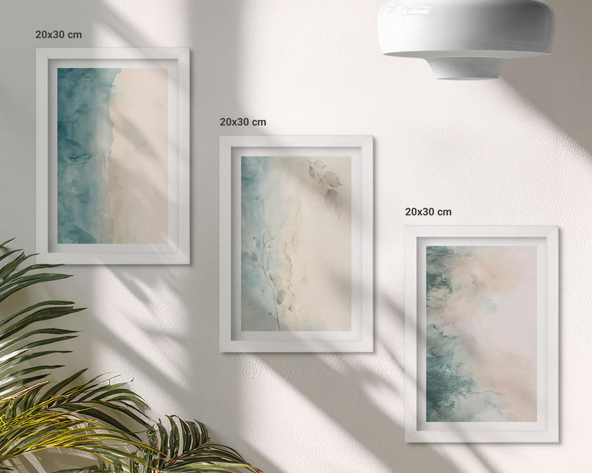 WANDBILDER 3er-Set - 20x30 cm Weißer Rahmen - Minimalismus auf Aquarellleinwand - Weiß, Kunststoff (20/30cm) - ArtPrintCave