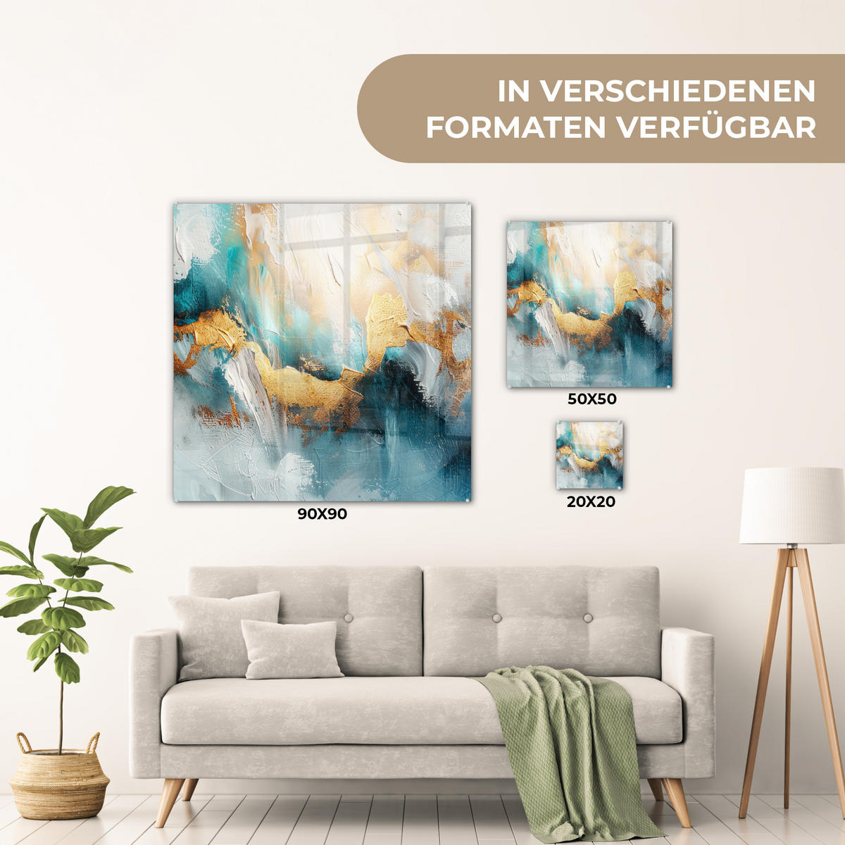 OBRAZ NA AKRYLOVOM SKLE Abstraktné - umenie - zlaté - modré 50x50 cm - petrolejová, sklo (50/50cm) - MuchoWow
