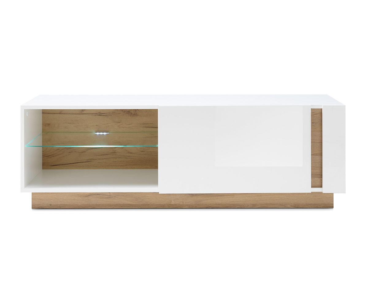 LOWBOARD Clair weiß Hochglanz / Eiche Grandson 138 cm / 40 cm / 46 cm - Weiß Hochglanz/Eichefarben, Glas/Holzwerkstoff (138/46/40cm) - Feldmann-Wohnen