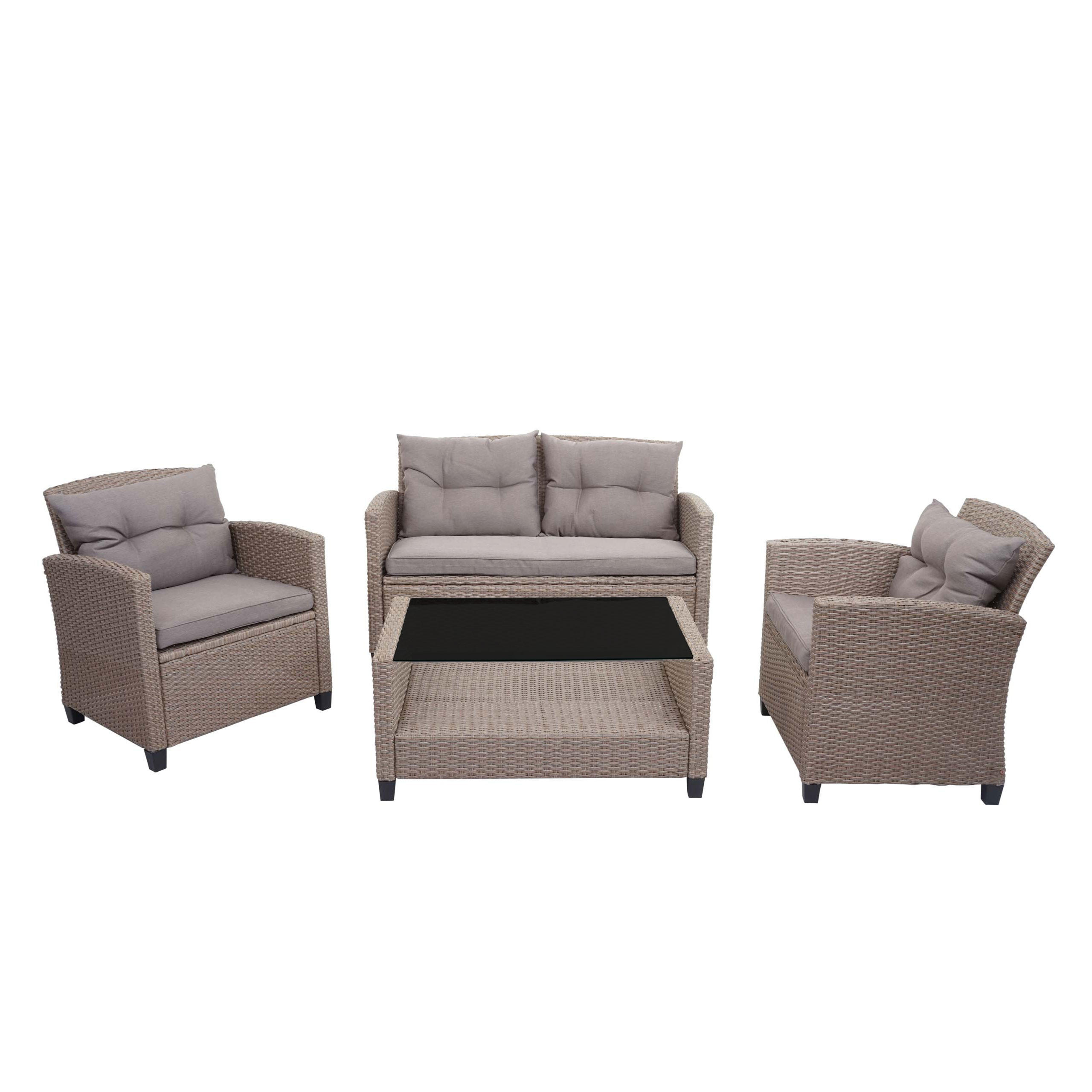 XXL POLY-RATTAN GARNITUR 4-TLG Braun - Braun, Kunststoff - MCW