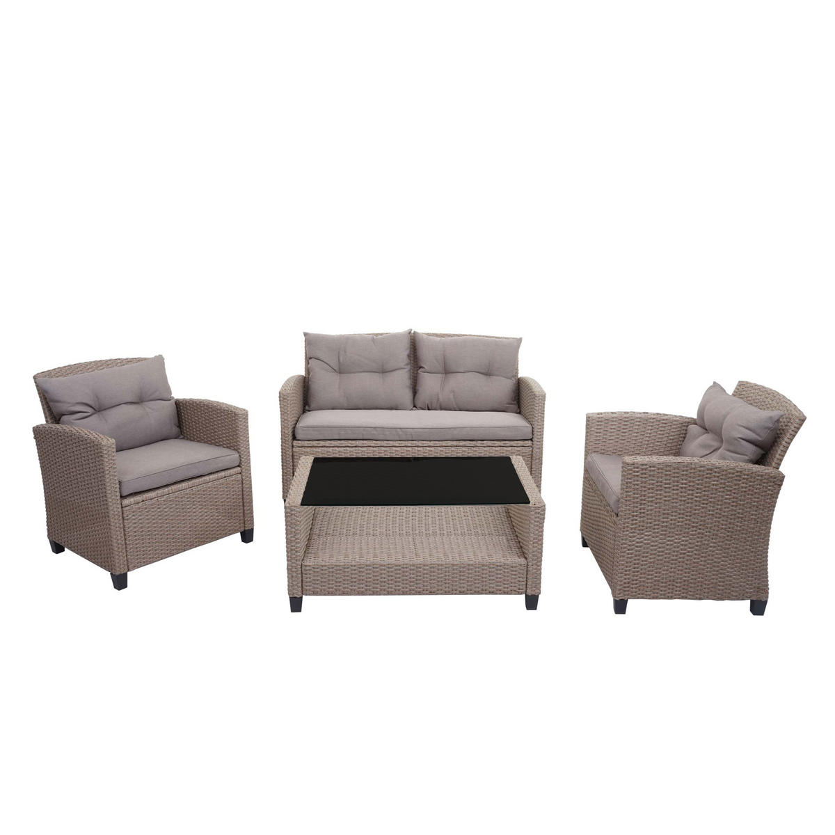 XXL POLY-RATTAN GARNITUR 4-TLG Braun - Braun, Kunststoff - MCW