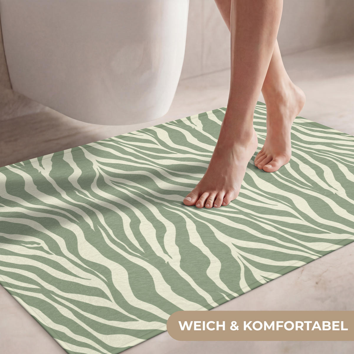 WC-VORLEGER Zebra - Motiv - Grün Toilettenteppich 90x60 cm - Salbeigrün, Kunststoff/Textil (90/1cm) - OnlyWow