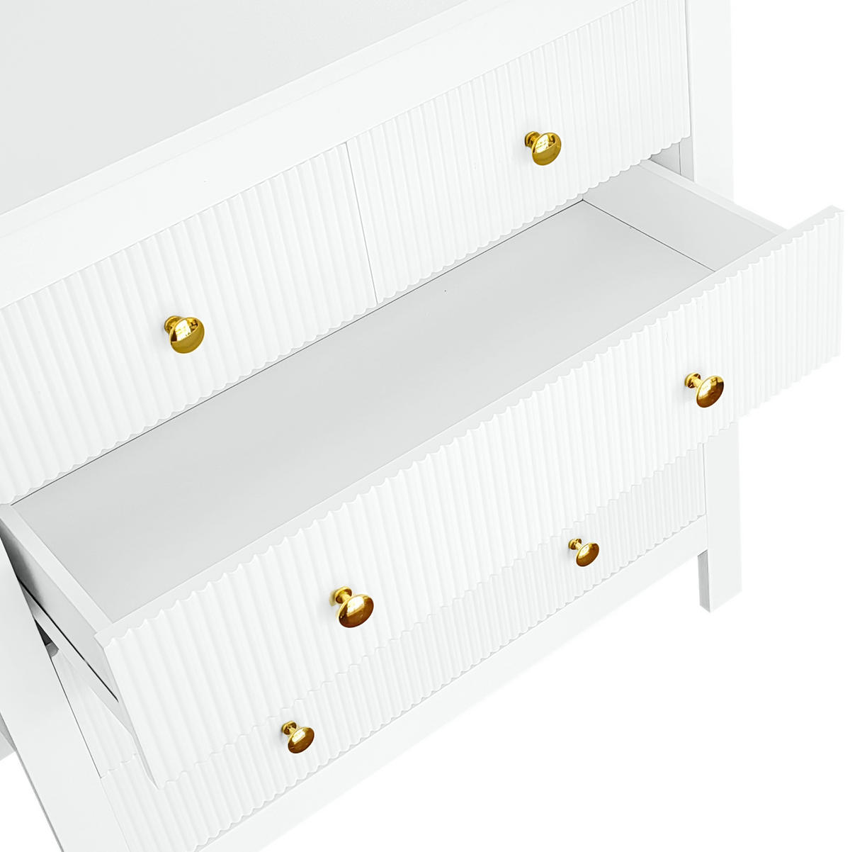 KOMMODE aus Spanplatte 79x80,5x39,5 cm Weiß mit 5 Schubladen und goldfarbenen Griffen - Weiß, Holzwerkstoff (80.5/80.5/39.5cm) - IVMEU