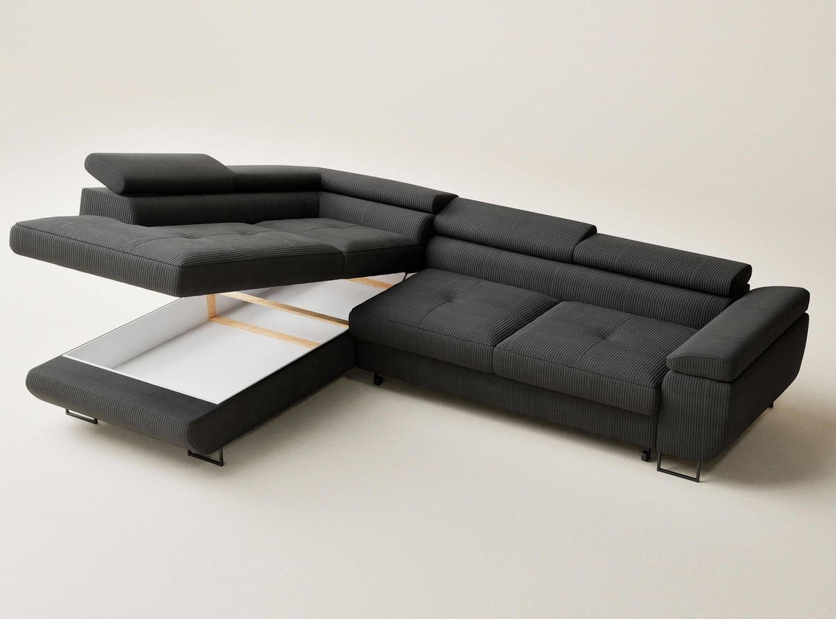 ECKSOFA MIT SCHLAFFUNKTION Concord Anthrazit Samtstoff - Anthrazit/Schwarz, Holz/Holzwerkstoff (203/277cm) - Maison de Reve