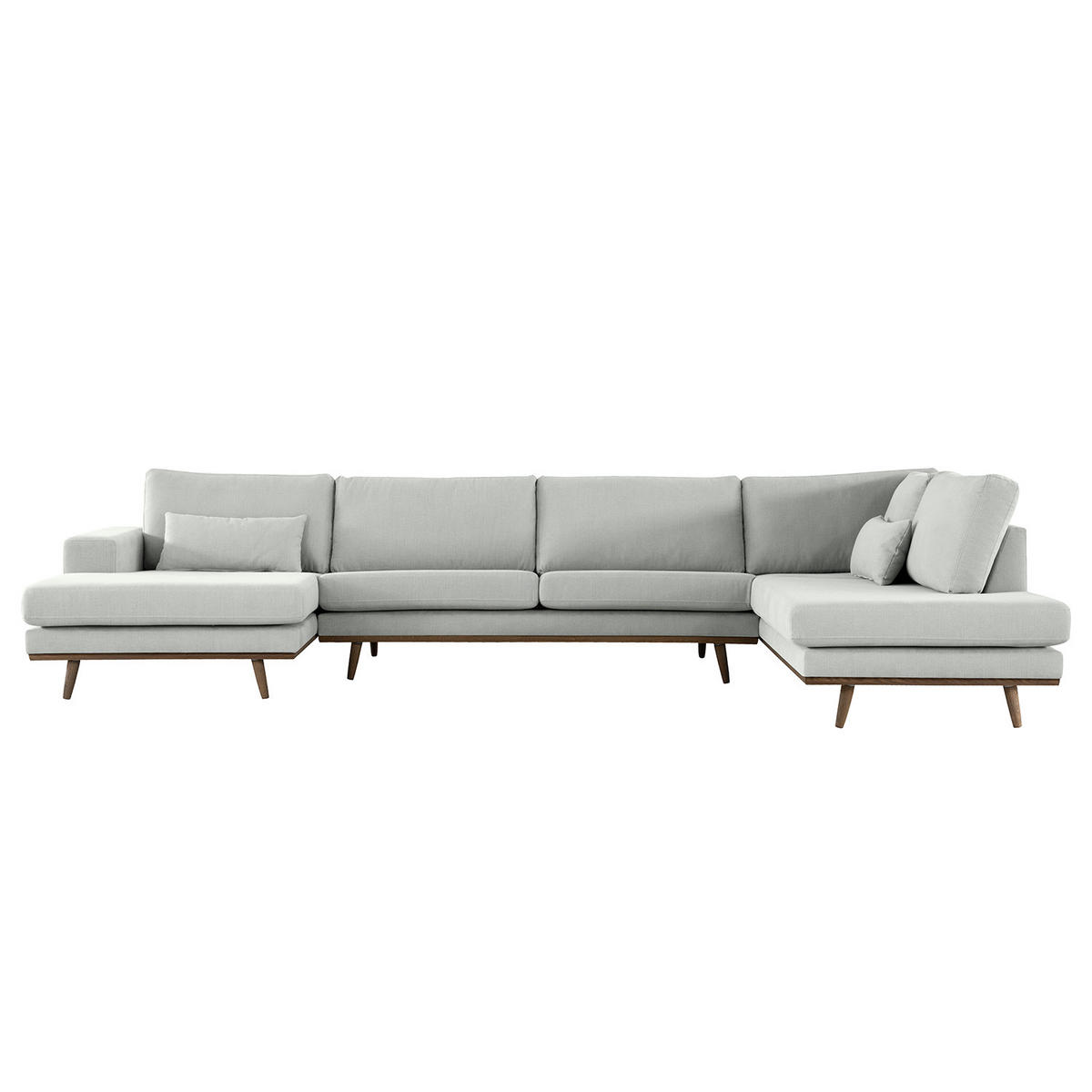 WOHNLANDSCHAFT mit Longchair - Eichefarben/Grau, Naturmaterialien/Eichenholz (371/81/219cm) - home24