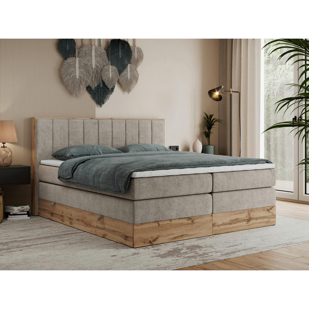 Thumbnail - MKS Boxspringbett, Beige, Textil, 2-Sitzer, H4, Rechteckig, 140x200 cm, Schlafzimmer, Betten, Boxspringbetten