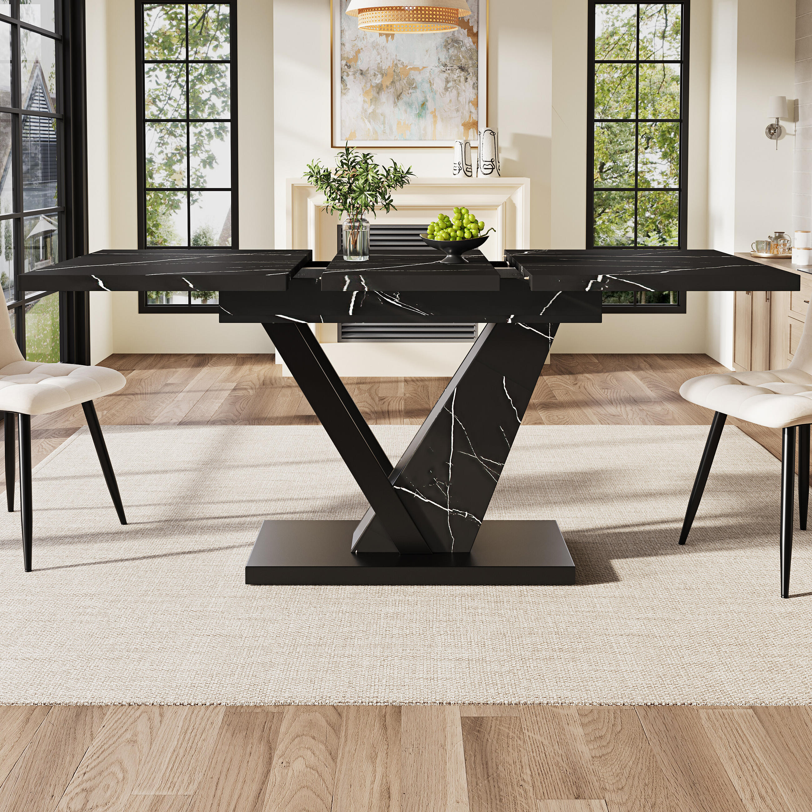 ESSTISCH Ausziehbar Schwarz - Schwarz, Holzwerkstoff/Metall (160/75/75.5cm) - Urban Meuble