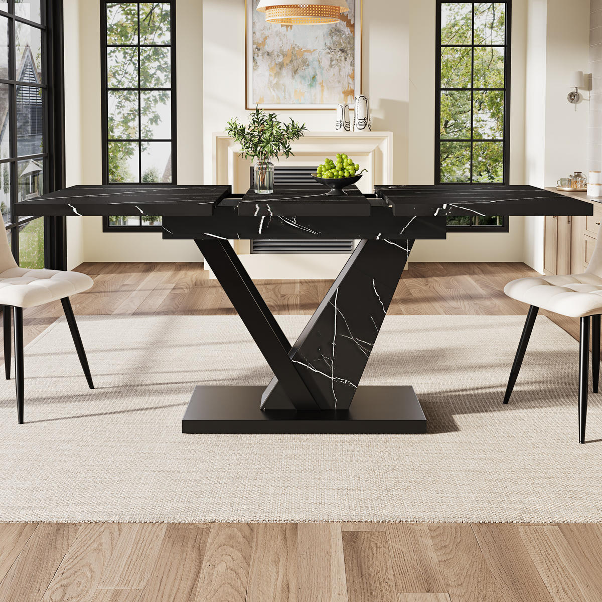 ESSTISCH Ausziehbar Schwarz - Schwarz, Holzwerkstoff/Metall (160/75/75.5cm) - Urban Meuble