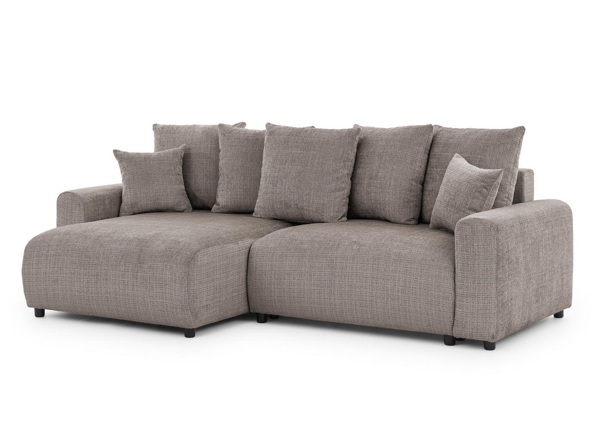 ECKSOFA Calma mit Schlaffunktion und Bettkasten im Bumpy-Design aus weichem Taupe Chenille-Stoff - Ottomane links - Taupe/Beige, Holz/Kunststoff (140/239cm) - S-Style Möbel