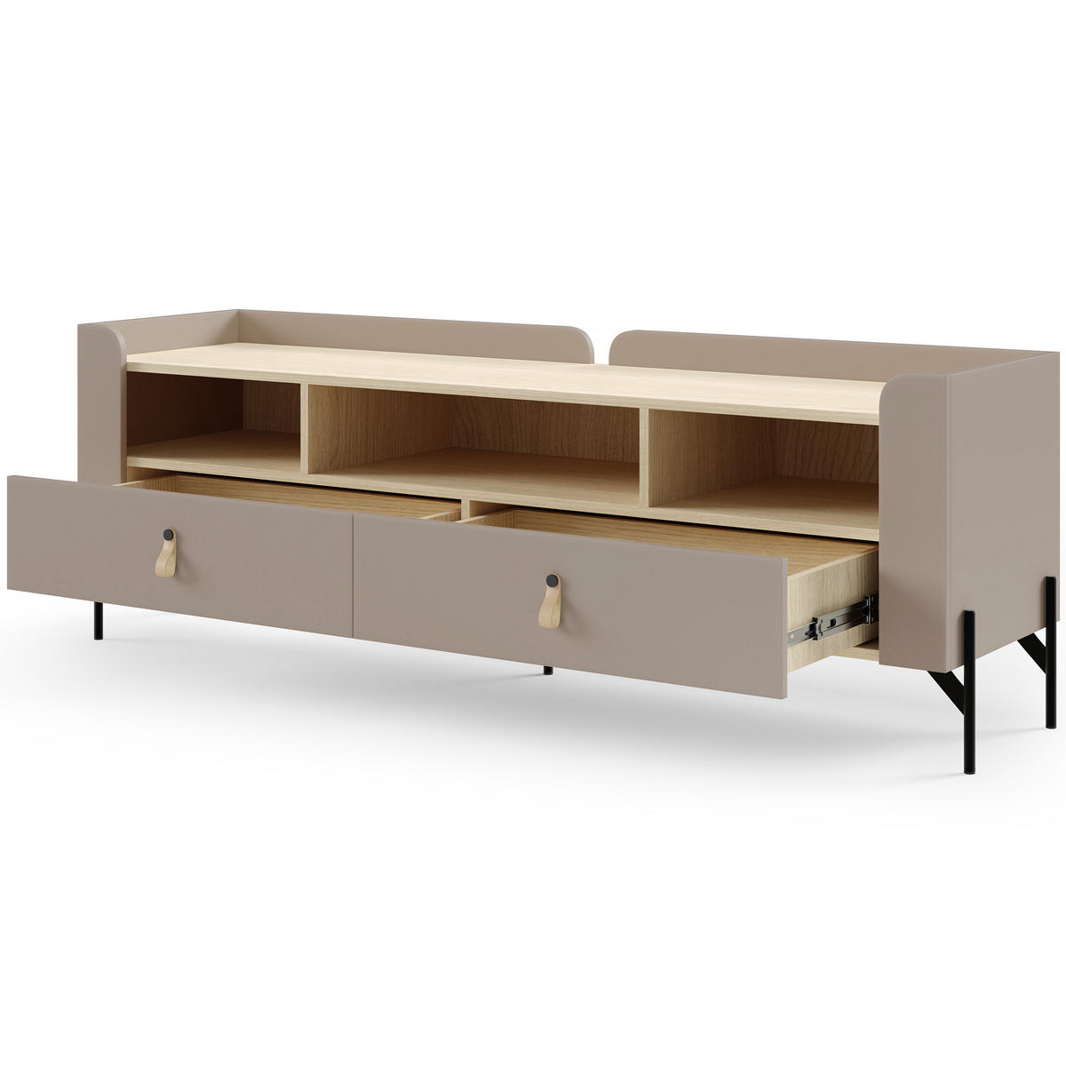 LOWBOARD Sorella mit 2 Schubladen 160 cm, für Jugendzimmer, Porcini + Eiche Mavelie - Eichefarben/Cappuccino, Leder/Holzwerkstoff (160/55/42cm) - Beautysofa