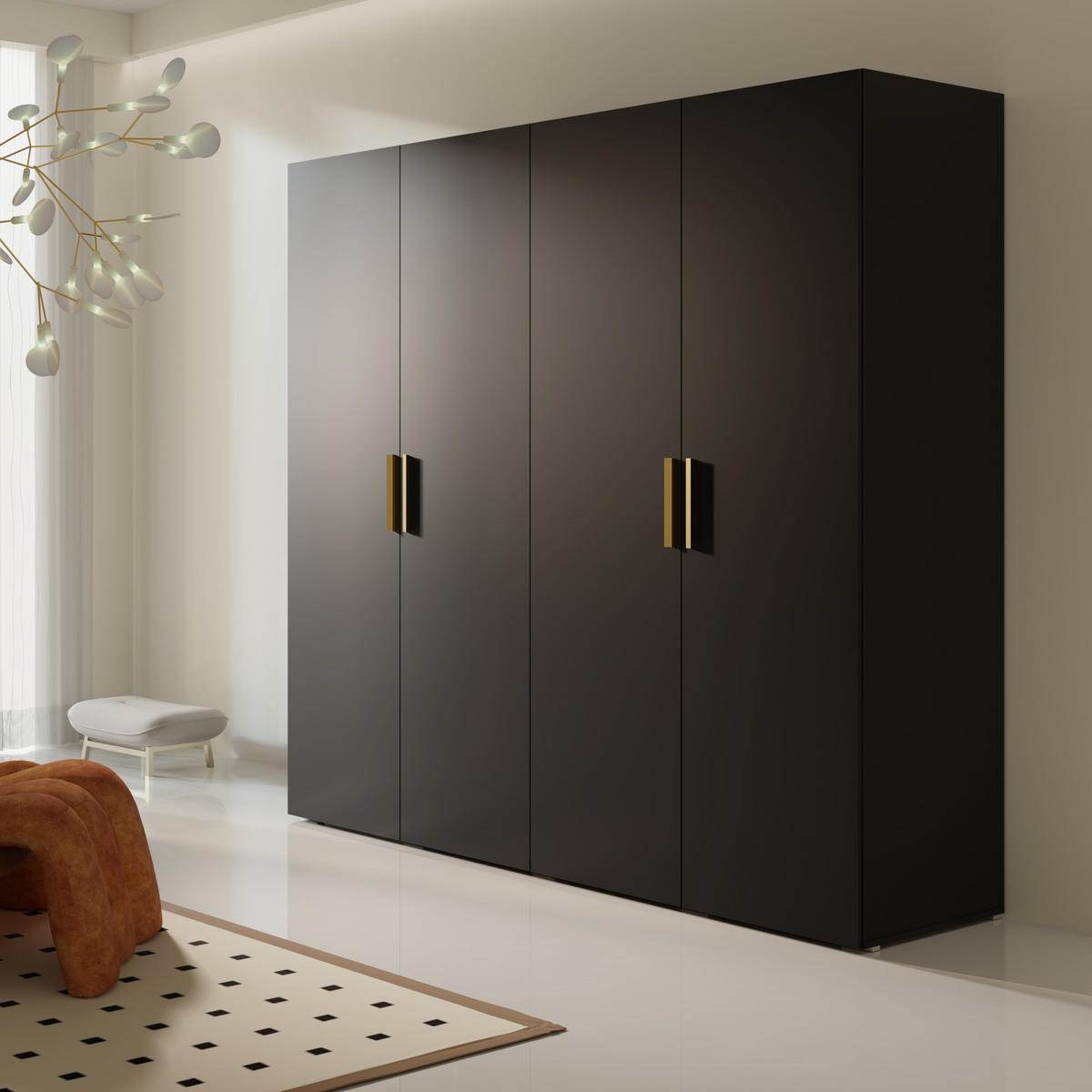 DREHTÜRENSCHRANK Napoli 4D 200 Schwarz (schwarzer oder goldener Griff) - Silberfarben/Schwarz, Holzwerkstoff/Kunststoff (200/35/60cm) - mzm24