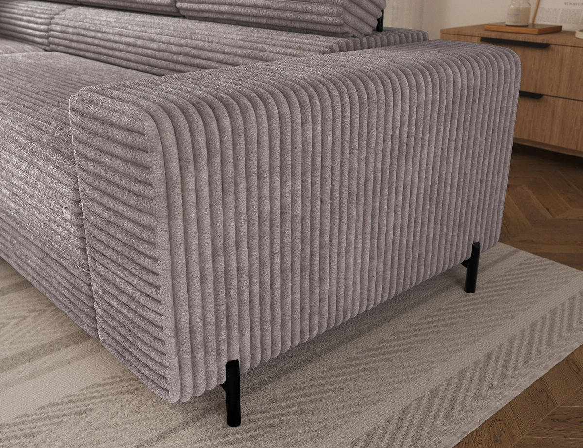 ECKSOFA COLESIO L-Form, Schlaffunktion, Bettkasten, verstellbare Kopfstützen, Wellenfederung, Metallfüße, breiter Cordstoff - Schwarz/Grau, Kunststoff/Metall (269/204cm) - Wohnideebilder