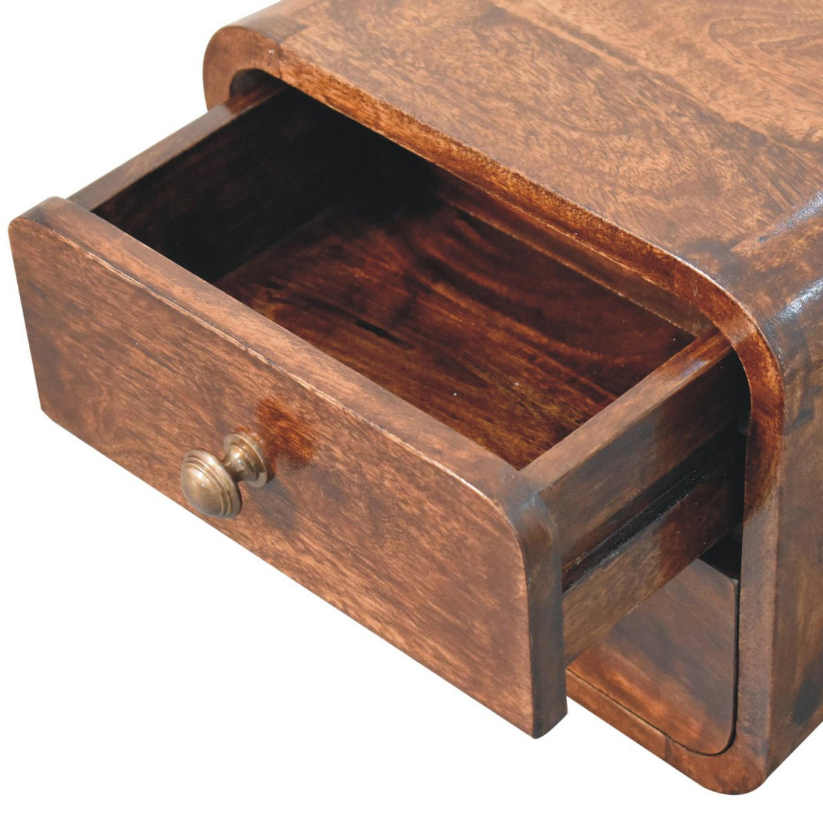 NACHTKASTEN Mini Geschwungen Kalifornisch Nussbaum Wandmontiert, 2 Schubladen, Dunkelbraun - Messingfarben/Nussbaumfarben, Holz/Metall (30/25/25cm) - Artisan Furniture