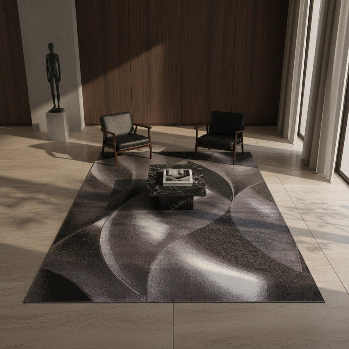 TEPPICH Kurzflor Abstrakte Wellen Polypropylen Wohnzimmer Braun Rechteckig 120x170 - Braun, Textil (120/170cm) - KADIMA DESIGN