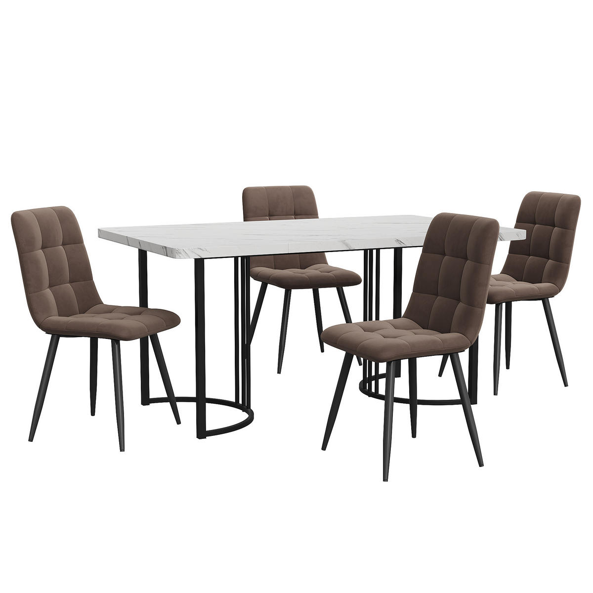 ESSGRUPPE Esstisch 4 Stühle MDF Weiß Braun 140x80cm - Braun, Holzwerkstoff (140/75/80cm) - FLIEKS