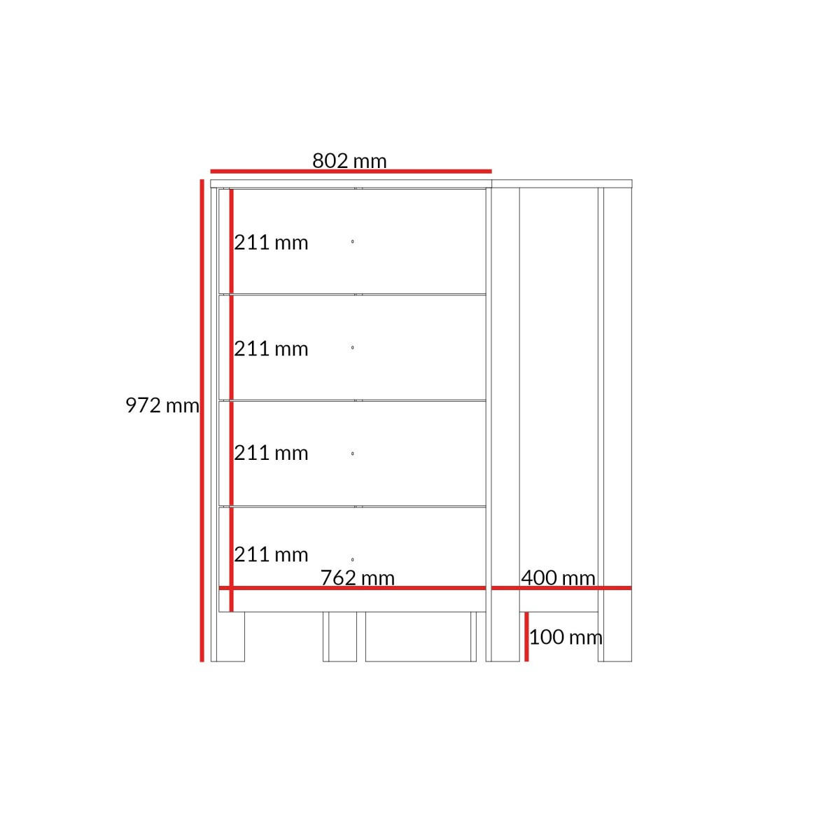 KOMMODE mit Schubladen Ethan 4S 80 Eiche Cremona - Eichefarben/Schwarz, Holzwerkstoff/Metall (80/97/40cm) - mzm24