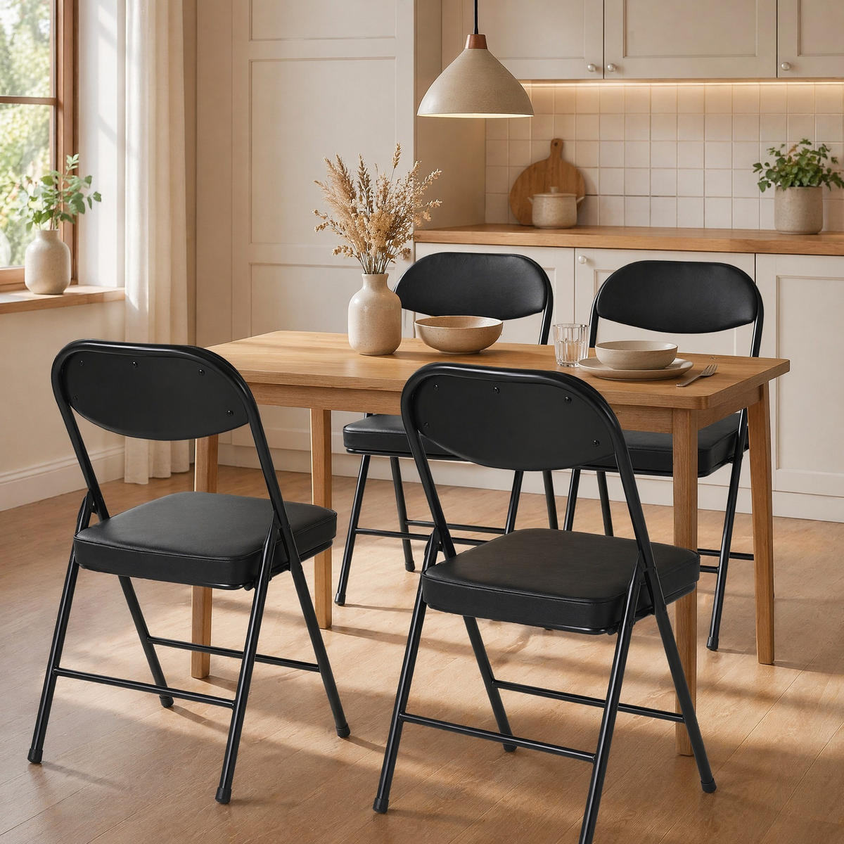 KLAPPSTUHL 4er-Set gepolstert Stahl Schwarz - Schwarz, Metall (46/81.5/47cm) - Meubliv