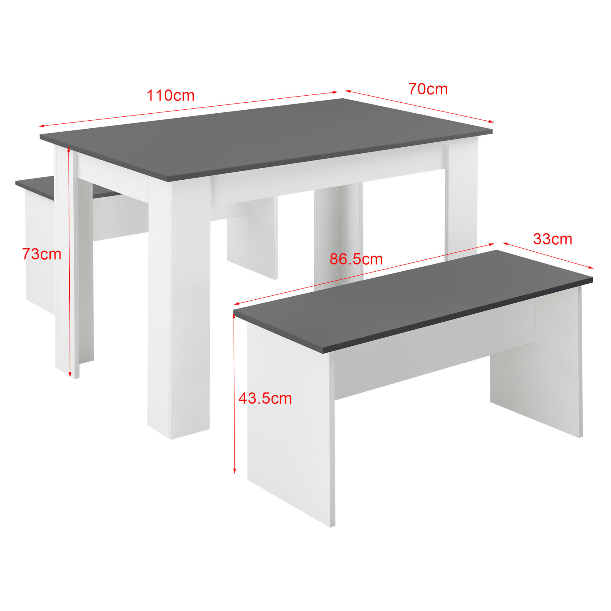 Thumbnail - [en.casa] Tischgruppe, Mehrfarbig, Holzwerkstoff, 4-Sitzer, Rechteckig, 110x73x70 cm, Esszimmer, Bänke, Tisch- & Eckbank...